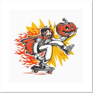 Retro Skateboarding Headless Horseman Posters and Art